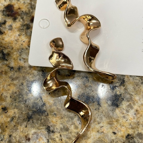 Gold Squiggle Drop Earrings - Picture 6 of 9